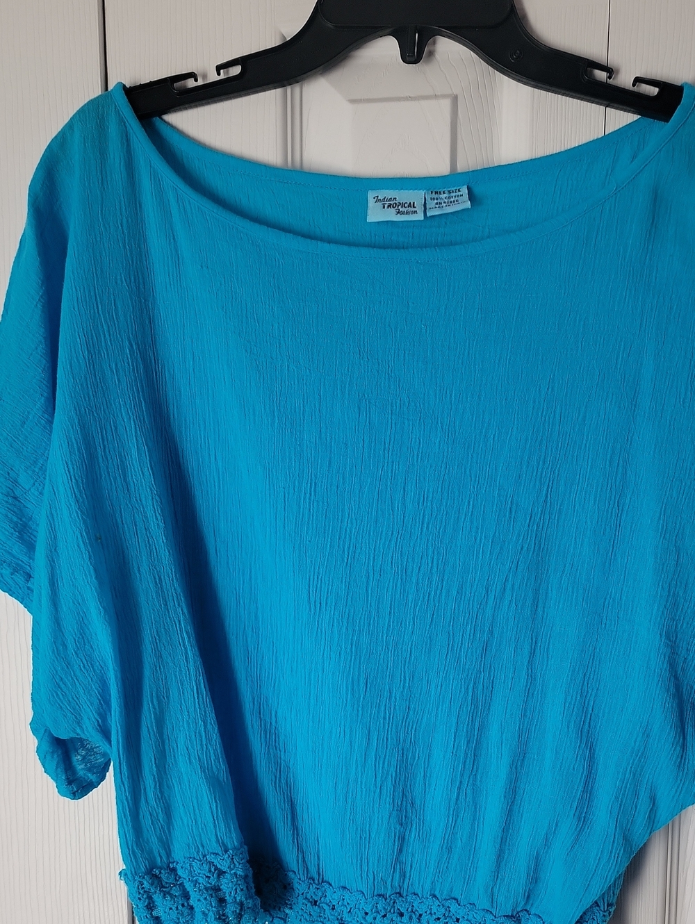 Women's Turquoise Cropped Tunic with Drawstring Hem